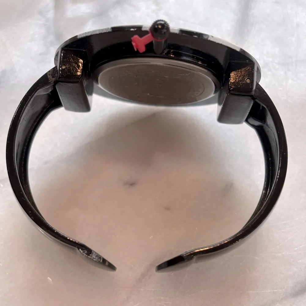 Narmi Cuff Bracelet‎ Black and White Striped Watch with Crystal Accents